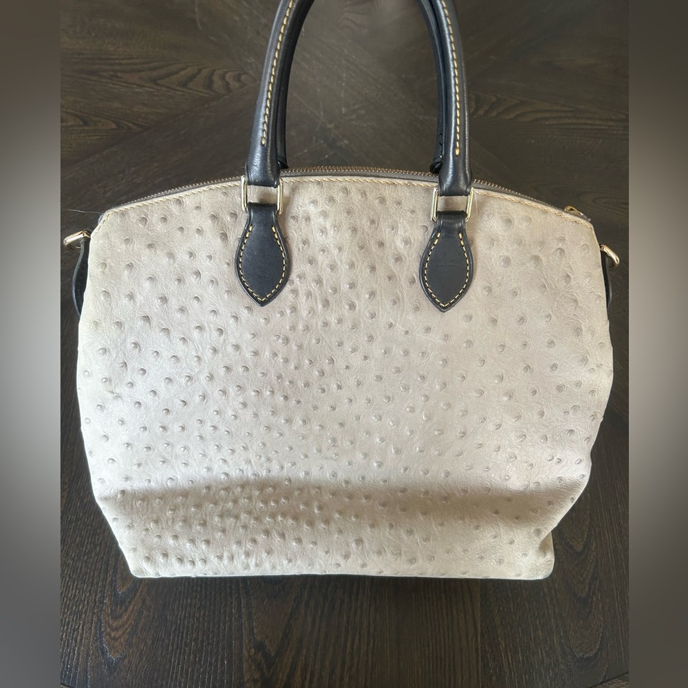 Dooney & Bourke Ostrich Medium Barlow Gray Leather Double Handle/ Crossbody - Picture 3 of 8